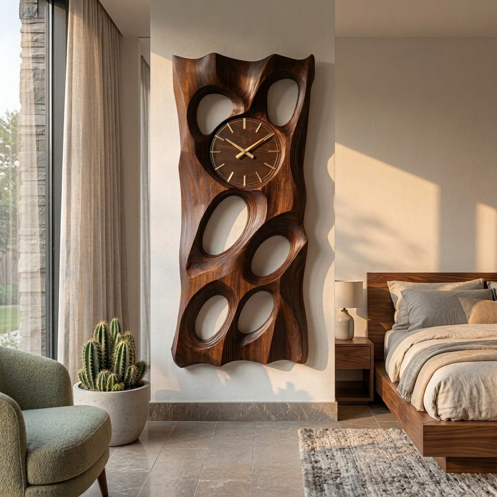 Wooden Wall Clock with Openwork Geometric Design - view 7