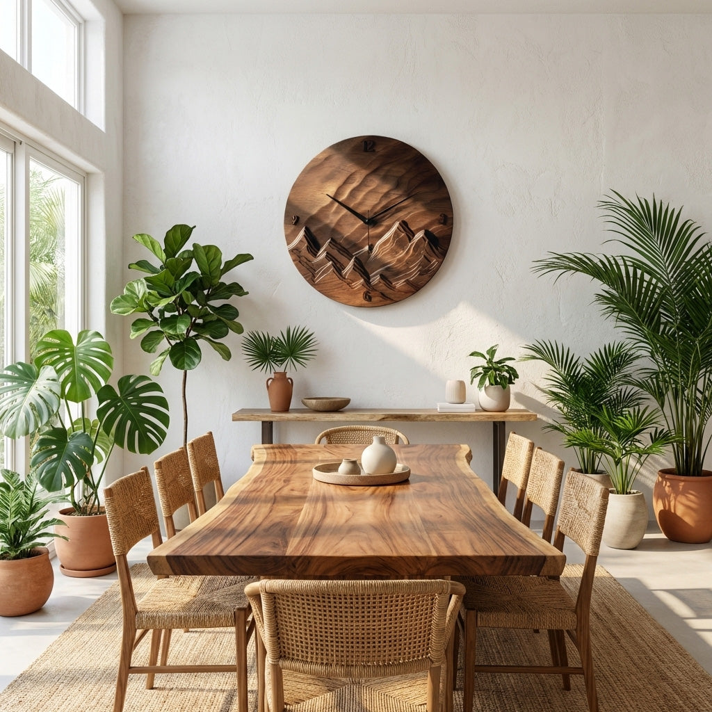 Rustic Wood Landscape Wall Clock, Handcrafted Nature Inspired Wooden Timepiece - view 4