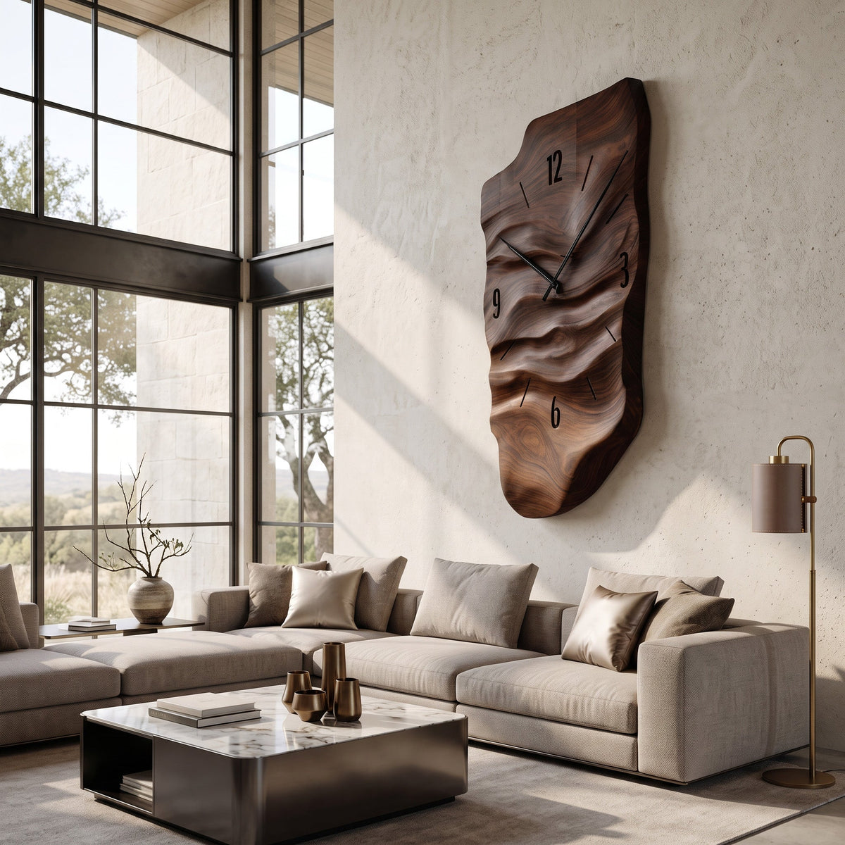 Modern Wall Clock, Carved Wood Circular Abstract Design Hanging Clock - view 6