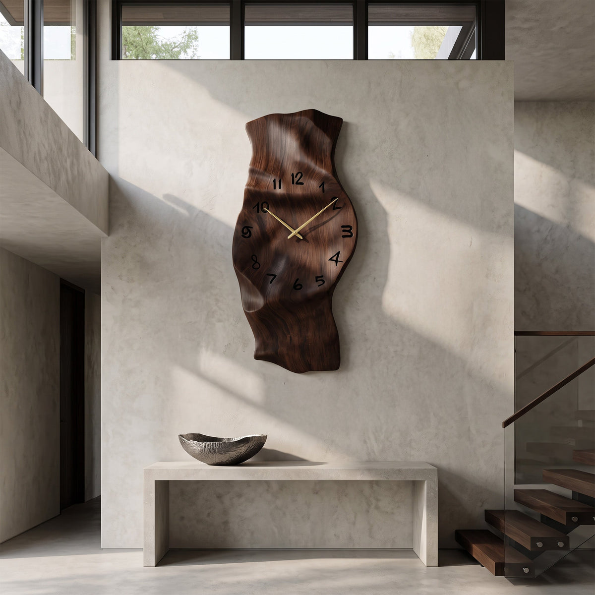 Contemporary Wall Clock, Unique Vertical Abstract Wooden Clock - view 6