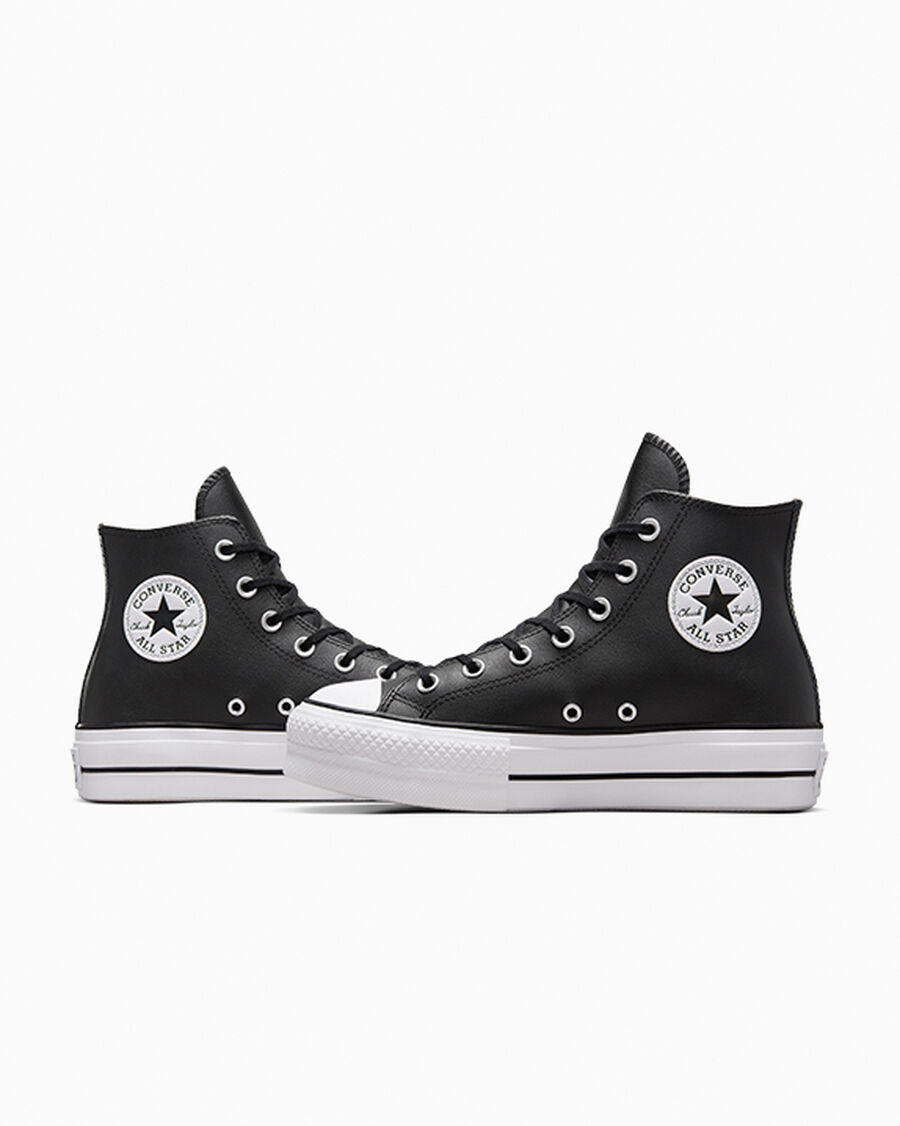 Leather Platform High Top Sneaker - Black - Black/Black/White