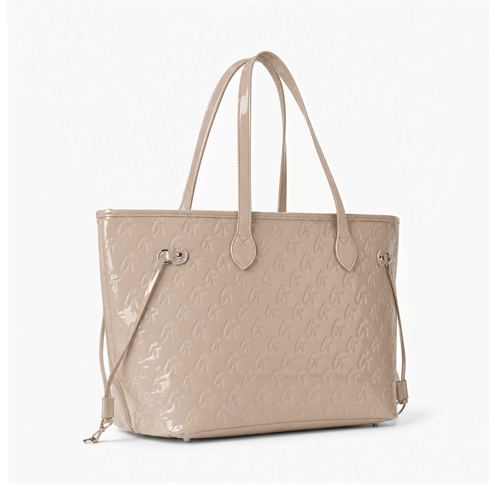 Vegan Leather Laptop Tote With Wristlet - Mirror Nude