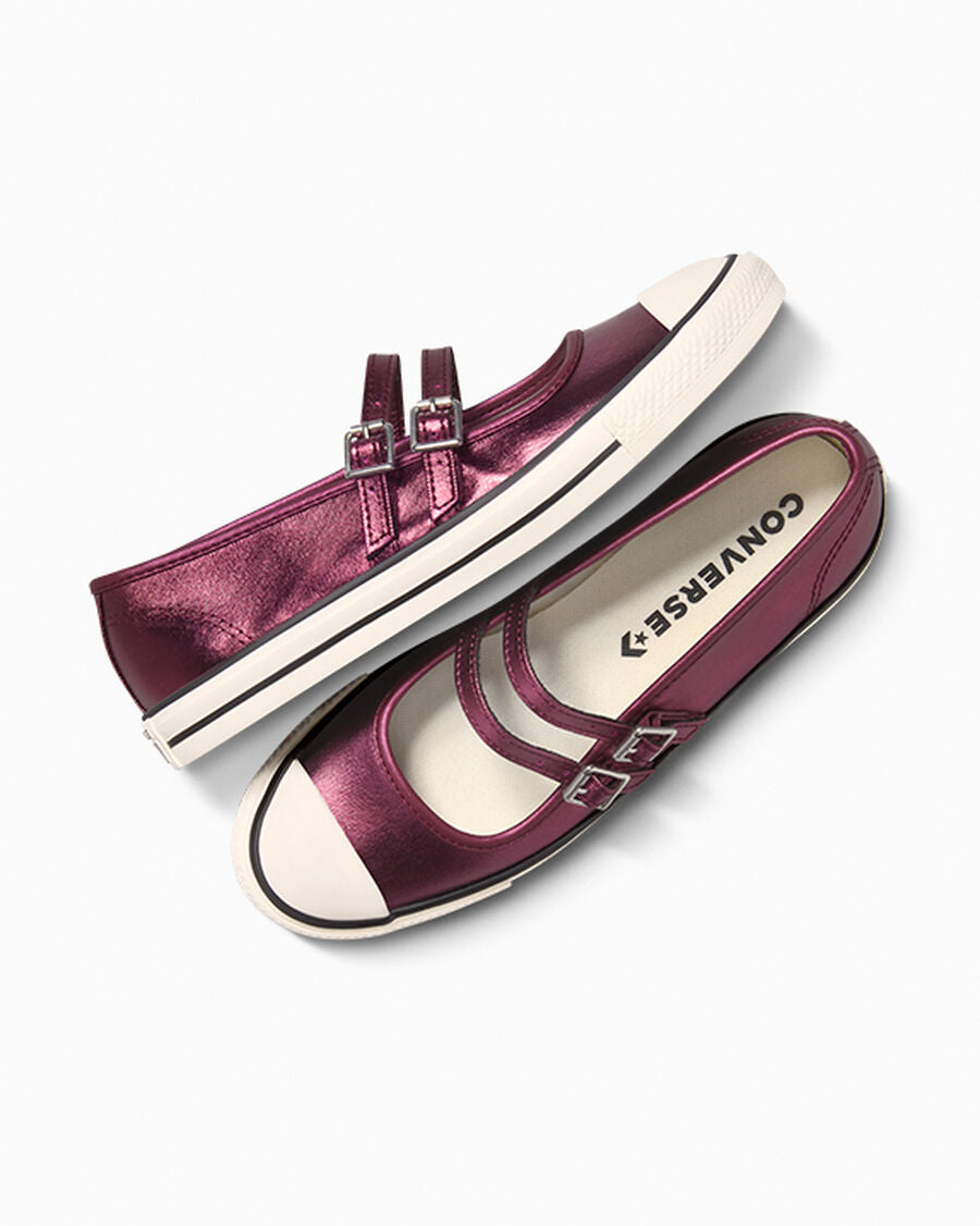 Metallic Canvas Mary Jane Low Top Shoe - Burgundy Metallic/Egret/Black