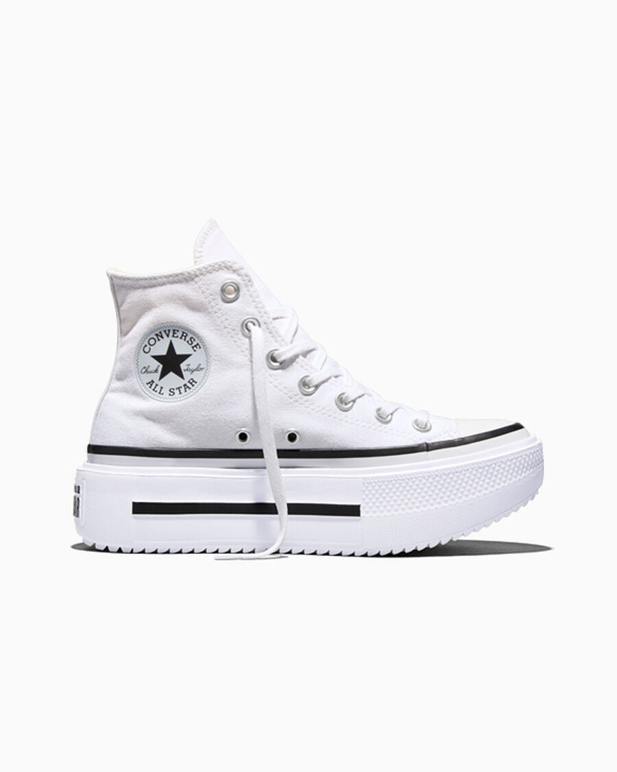 Double-Stack Canvas Platform High Top Sneaker - White/Black/White