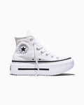 Double-Stack Canvas Platform High Top Sneaker - White/Black/White