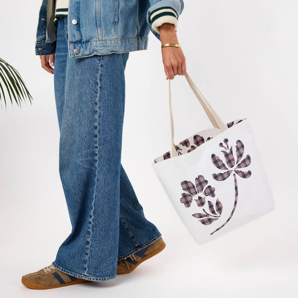 Reversible Open Top Tote - Floral Check