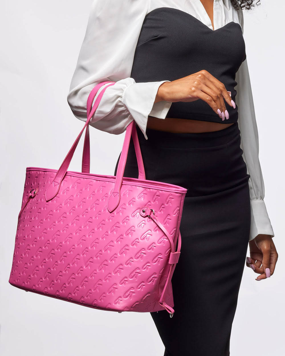 Vegan Leather Laptop Tote - Hot Pink