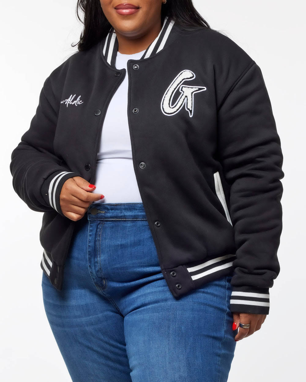 Cotton Blend Varsity Jacket - Black