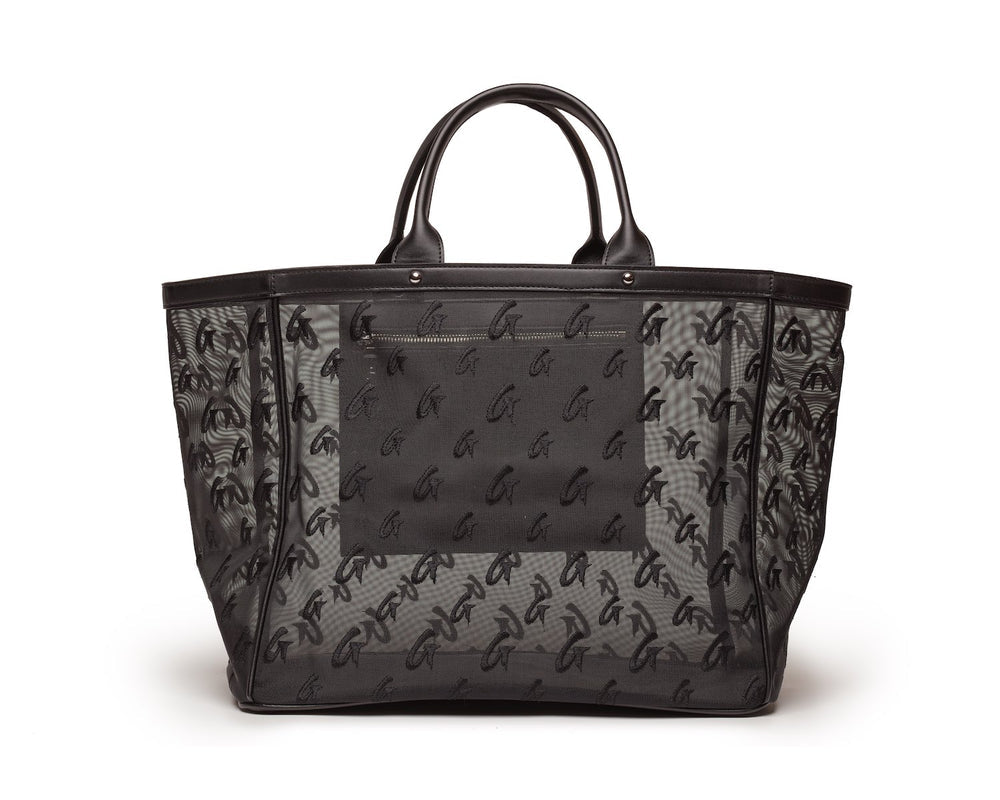 Mesh Tote Bag With Vegan Leather Trim - Black