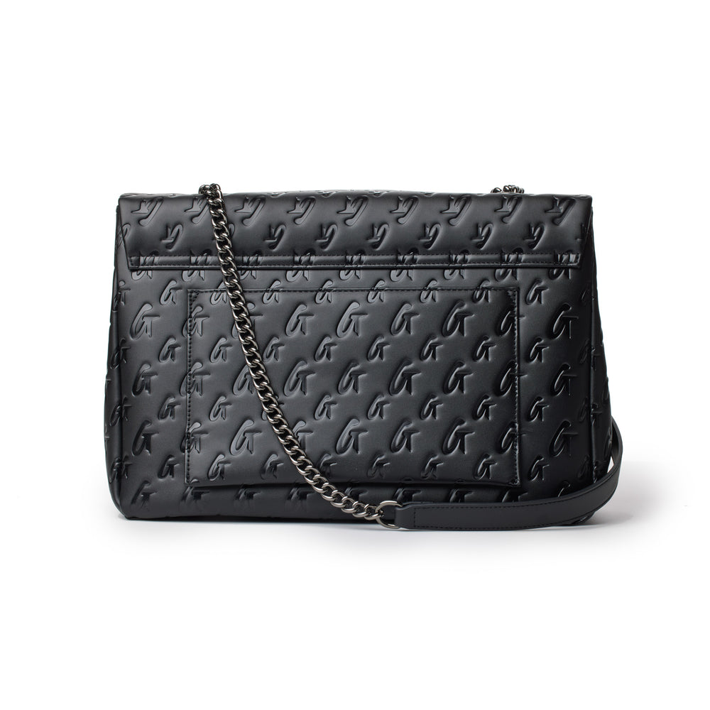 Large Vegan Leather Flap Laptop Bag - Black