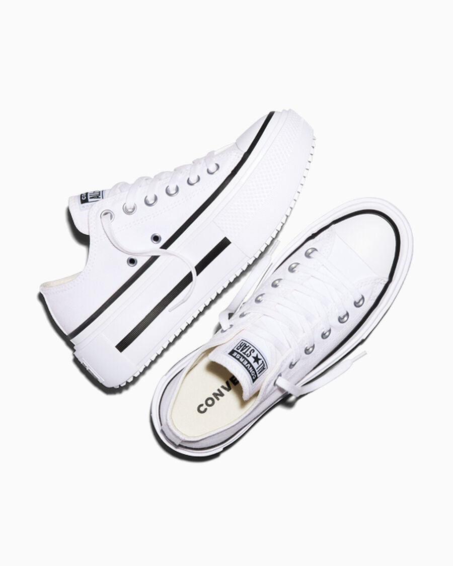 Double-Stack Canvas Platform Low Top Sneaker - White/Black/White
