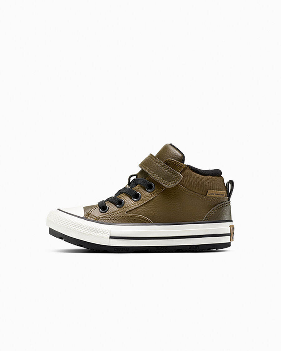 Kids' Leather Easy-On Mid Boot - Olive - Surplus Olive/Vintage White
