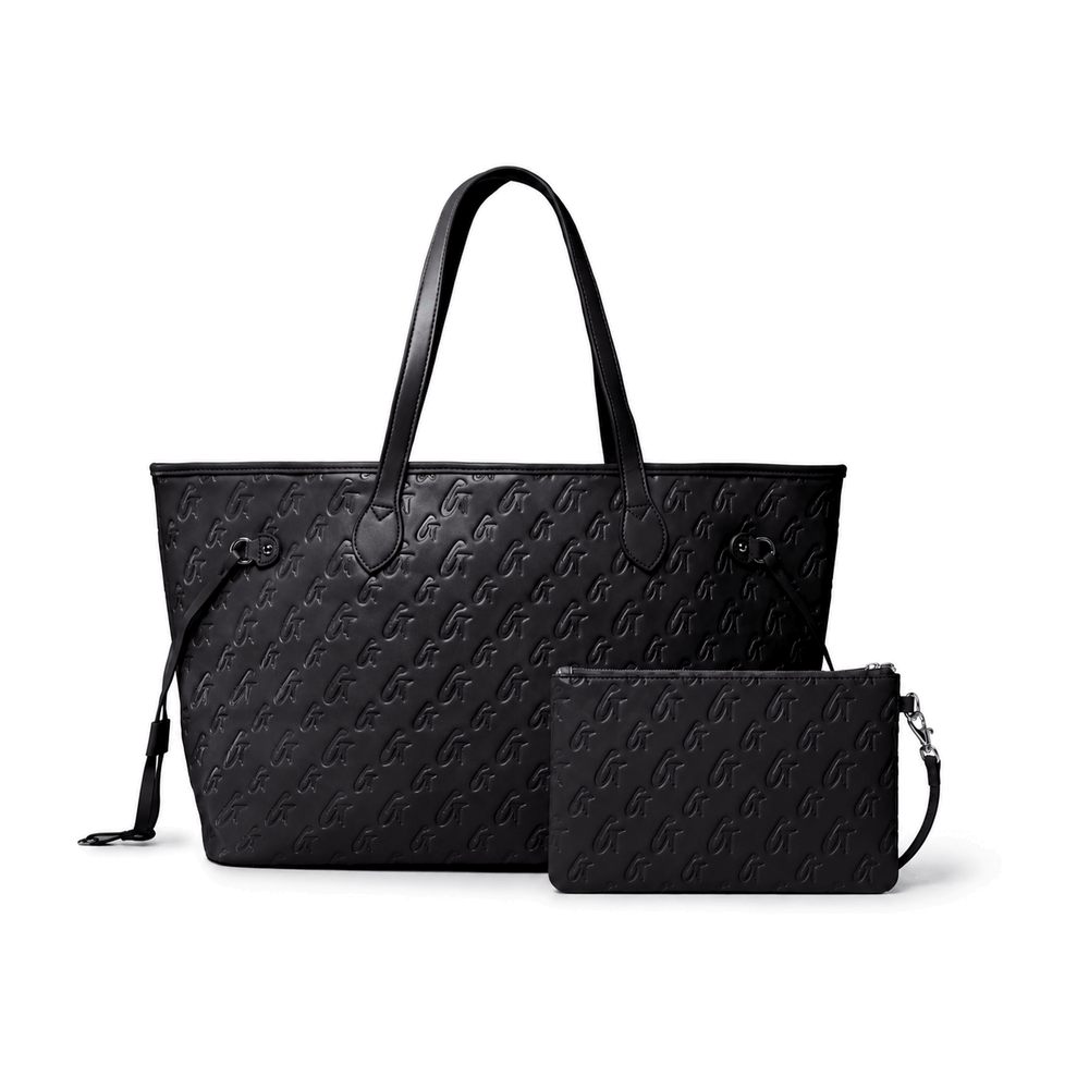 Vegan Leather Laptop Tote With Wristlet - Black Pink