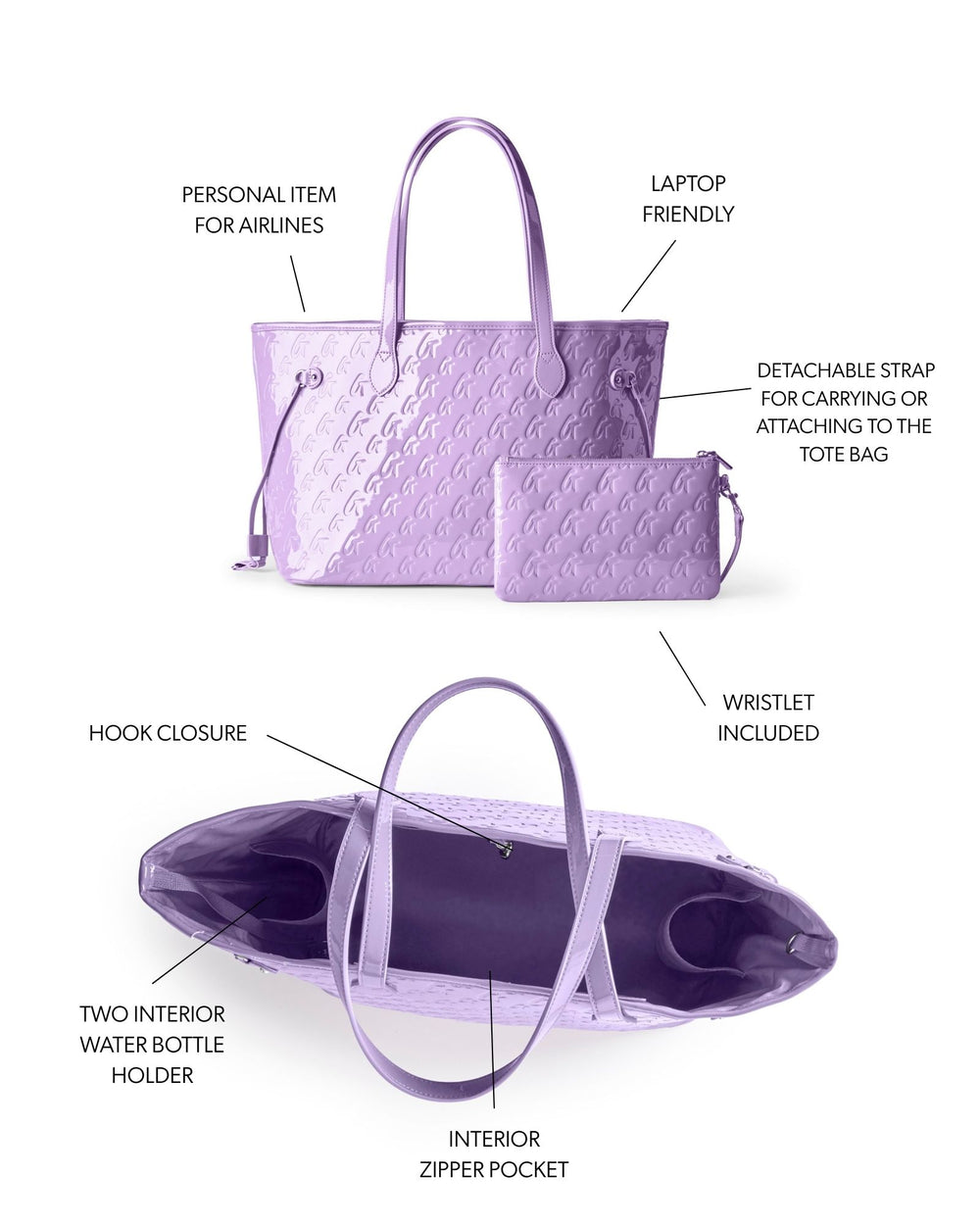 Vegan Leather Laptop Tote With Wristlet - Lavender