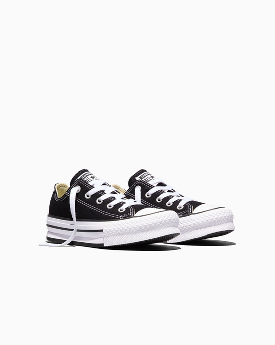 Kids Canvas Platform Low Top Sneaker - Black - Black/White/Black