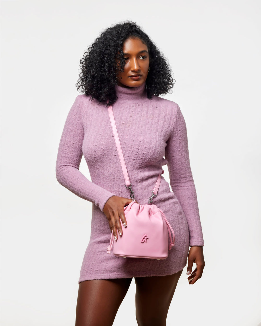 Mini Vegan Leather Bucket Bag - Soft Pink