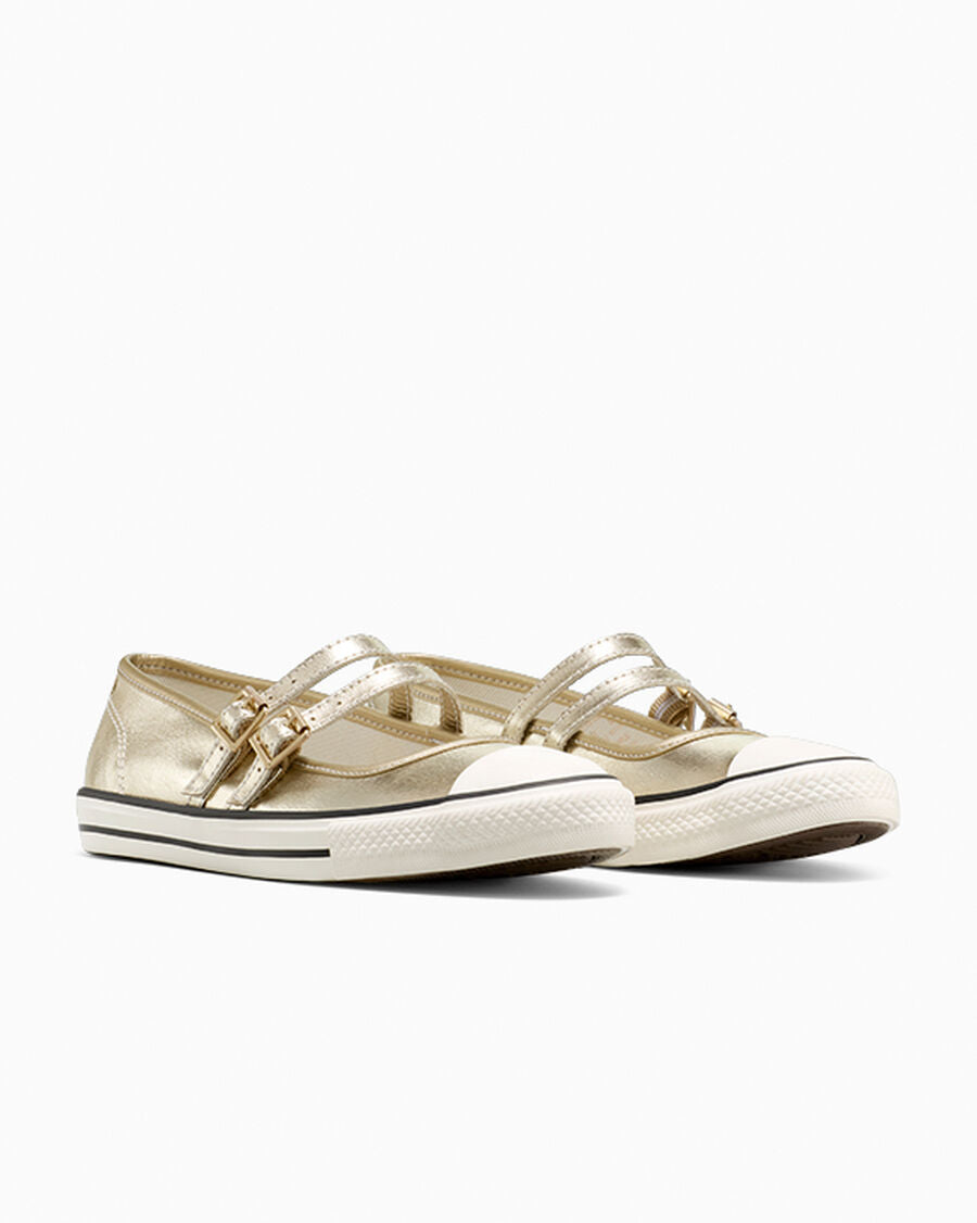 Metallic Canvas Mary Jane Low Top Shoe - Lt Gold/Egret/Black