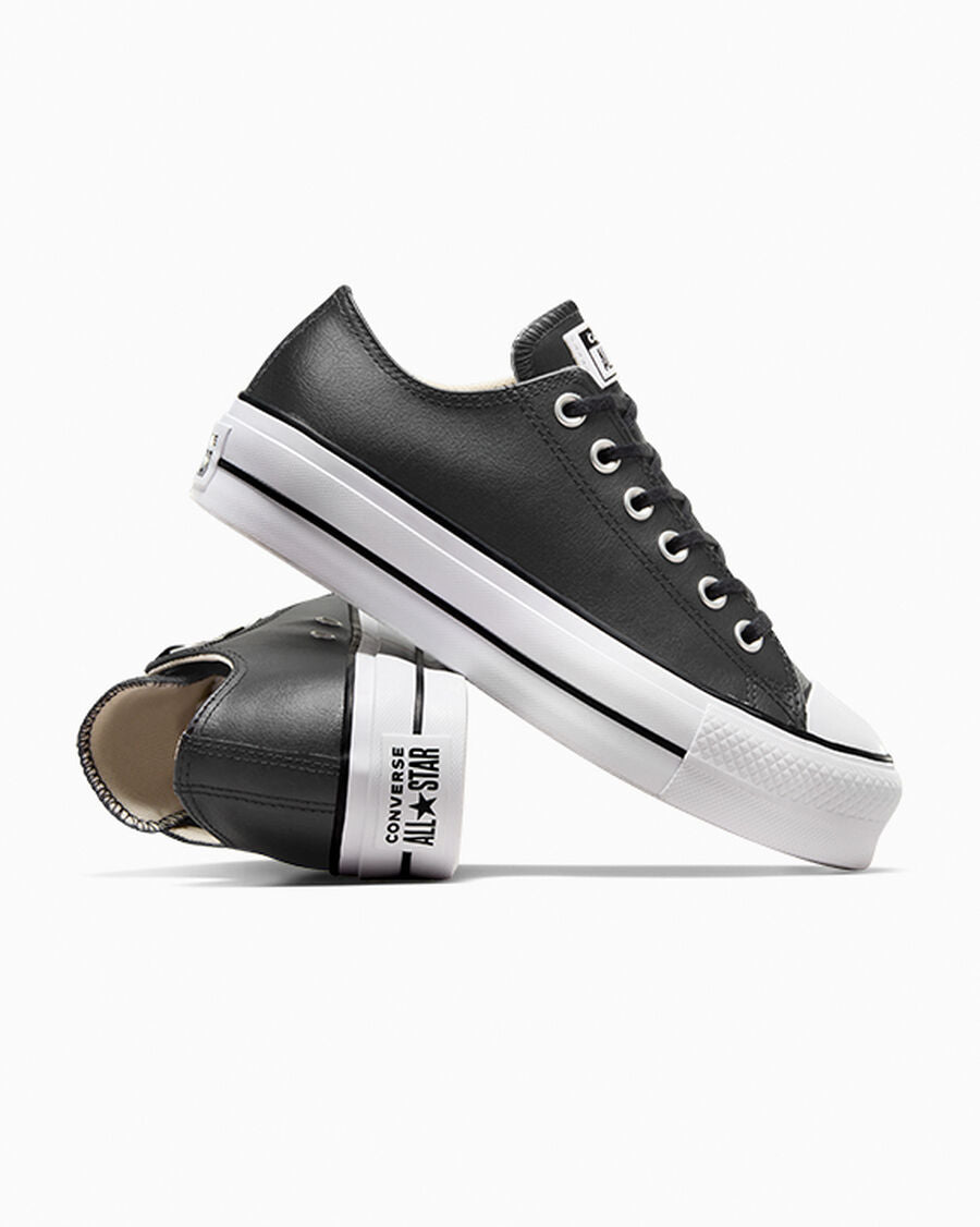 Leather Platform Low Top Sneaker - Black - Black/Black/White