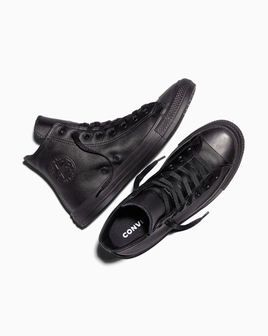 Leather High Top Sneaker - Black - Black Mono