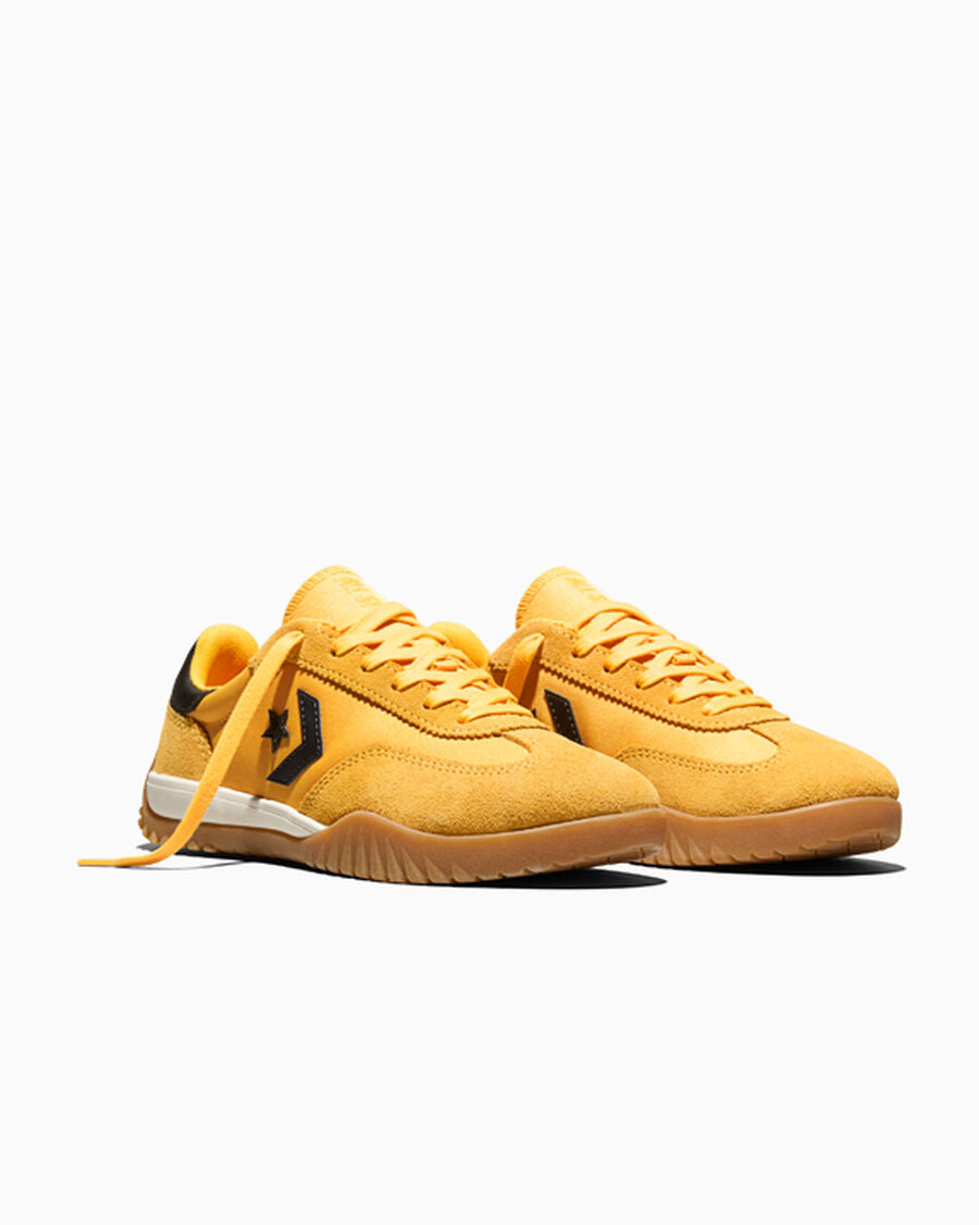 Unisex Nylon And Suede Low-Top Trainer - Gold Palm/Black/Gum