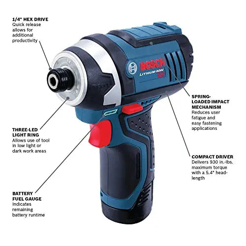 BOSCH 12V Max Cordless Drill/Driver And Impact Driver Combo Kit With 2 Batteries, Charger And Case - CLPK22-120
