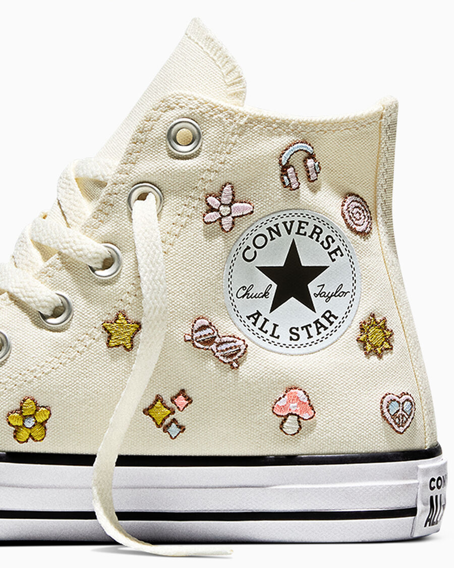 Women's Embroidered Canvas High-Top Sneaker - Egret/Fresh Cut/Unearthed