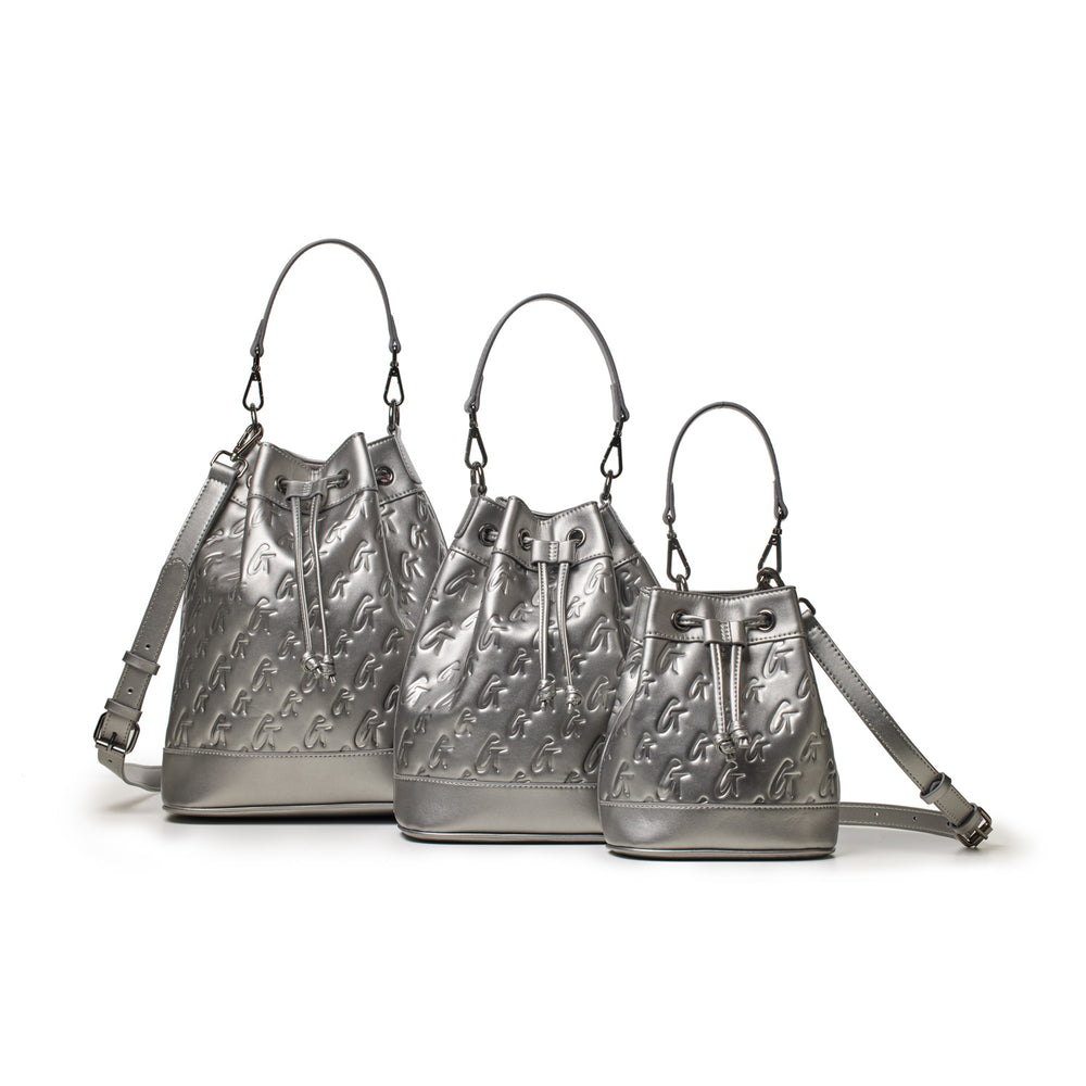 Mini Vegan Leather Bucket Bag - Platinum