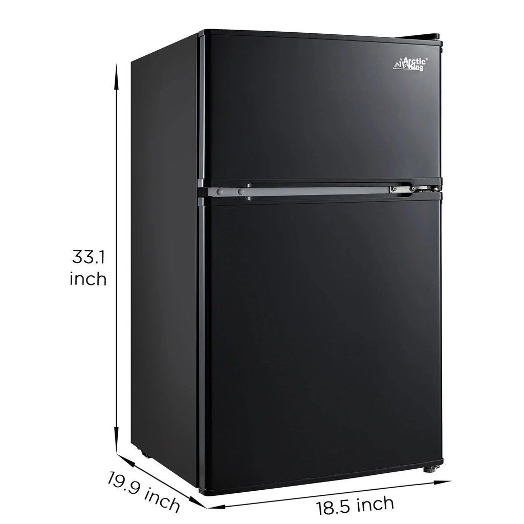 Arctic King Two-Door Mini Fridge With Freezer, 3.2 Cu. Ft., Stainless Steel