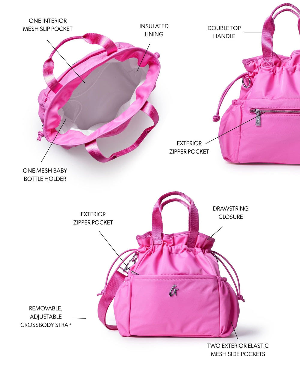 Insulated Nylon Lunch Bag - Hot Pink