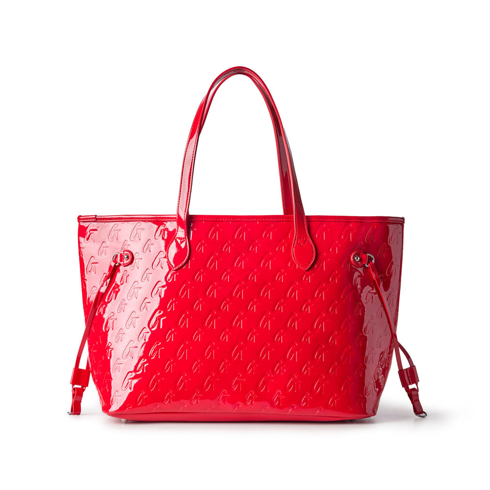 Vegan Leather Laptop Tote With Wristlet - Mirror Red