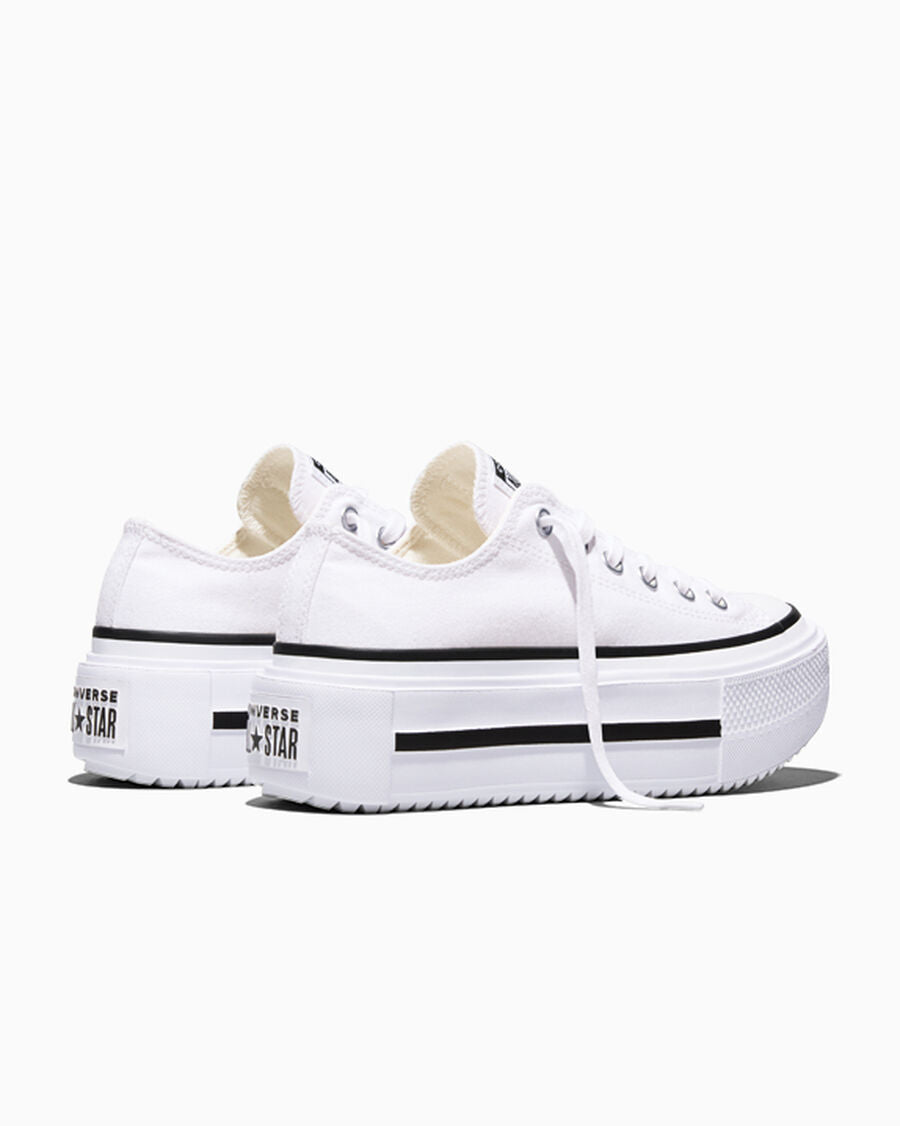 Double-Stack Canvas Platform Low Top Sneaker - White/Black/White