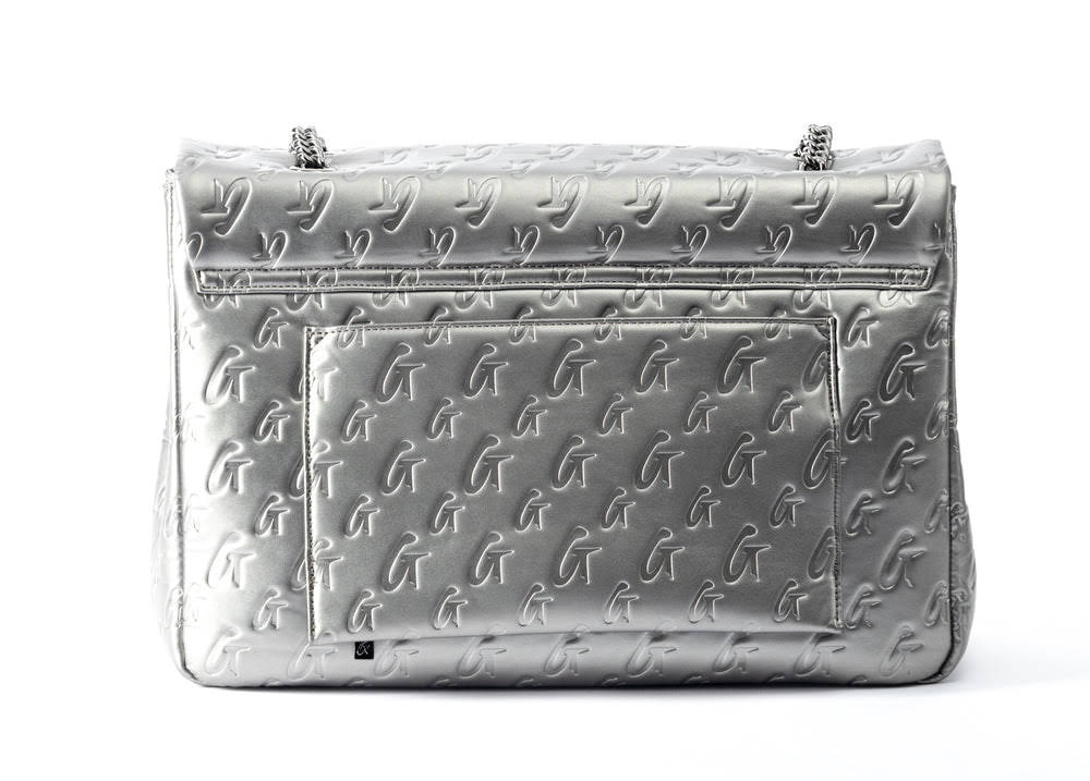Extra Large Vegan Leather Flap Bag - Platinum
