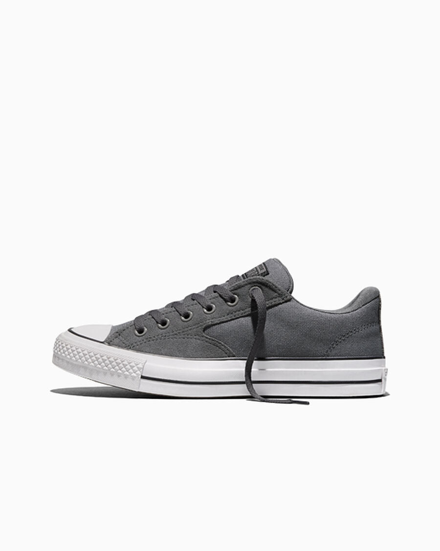 Canvas And Suede Padded Low Top Sneaker - Darker Grey/Black/White