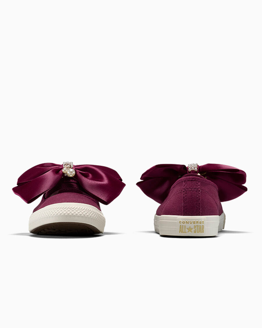 Women's Canvas Ballet Flat With Charms - Black - Deep Bordeaux/Egret/Gold