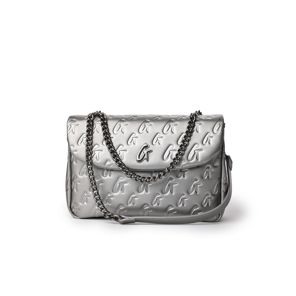 Medium Vegan Leather Flap Crossbody Bag - Platinum
