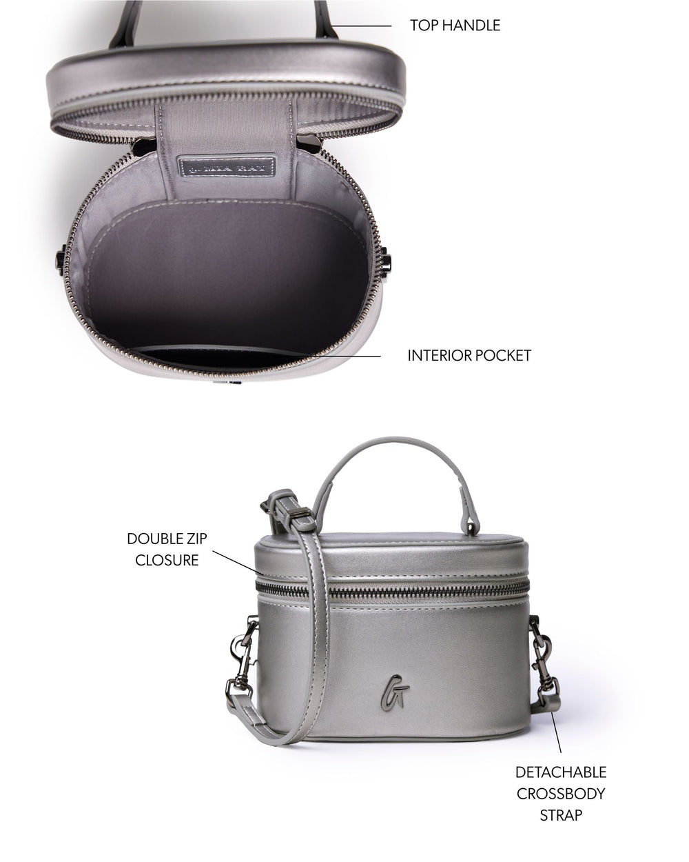 Mini Smooth Vegan Leather Top Handle Bag - Platinum