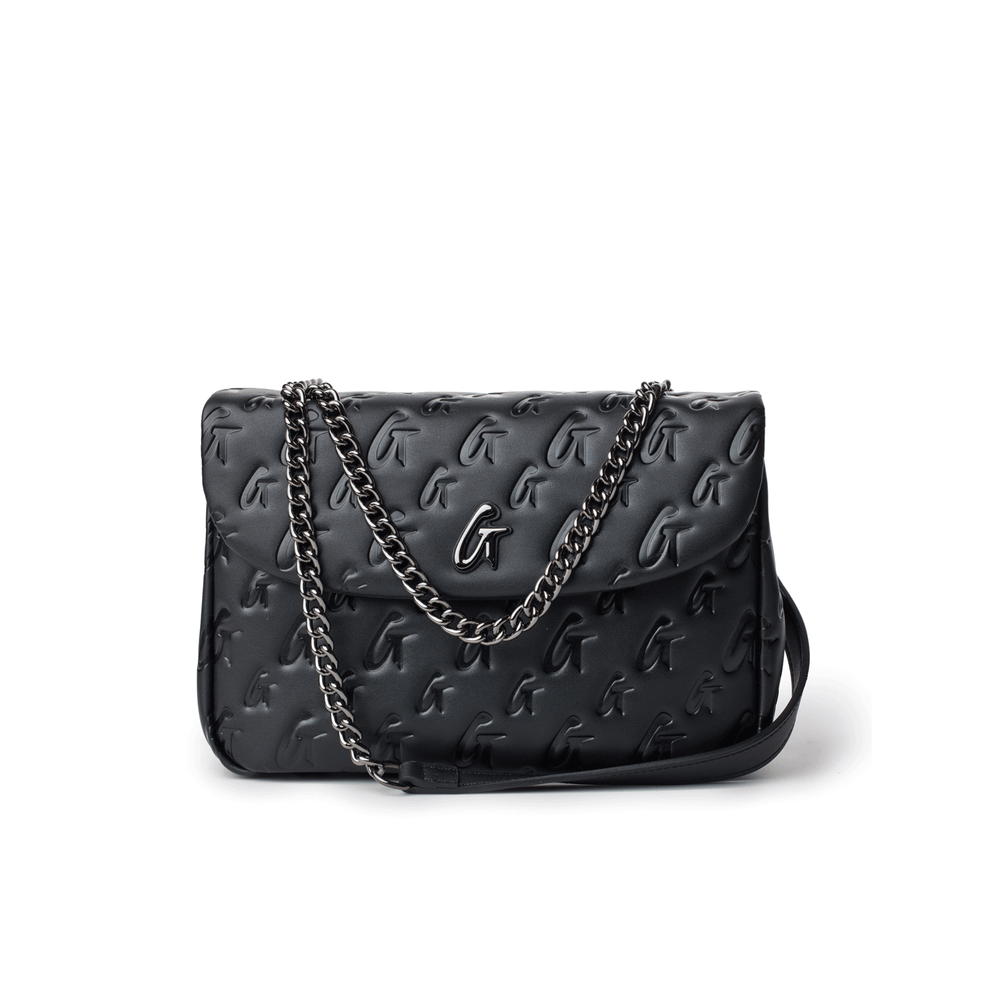 Medium Vegan Leather Flap Shoulder Bag - Black
