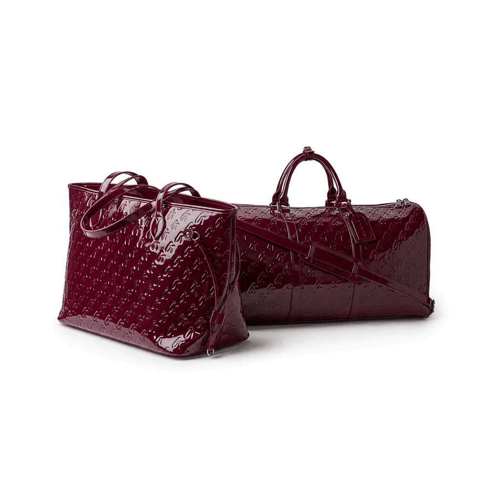 Reflective Vegan Leather Travel Bag Set - Burgundy
