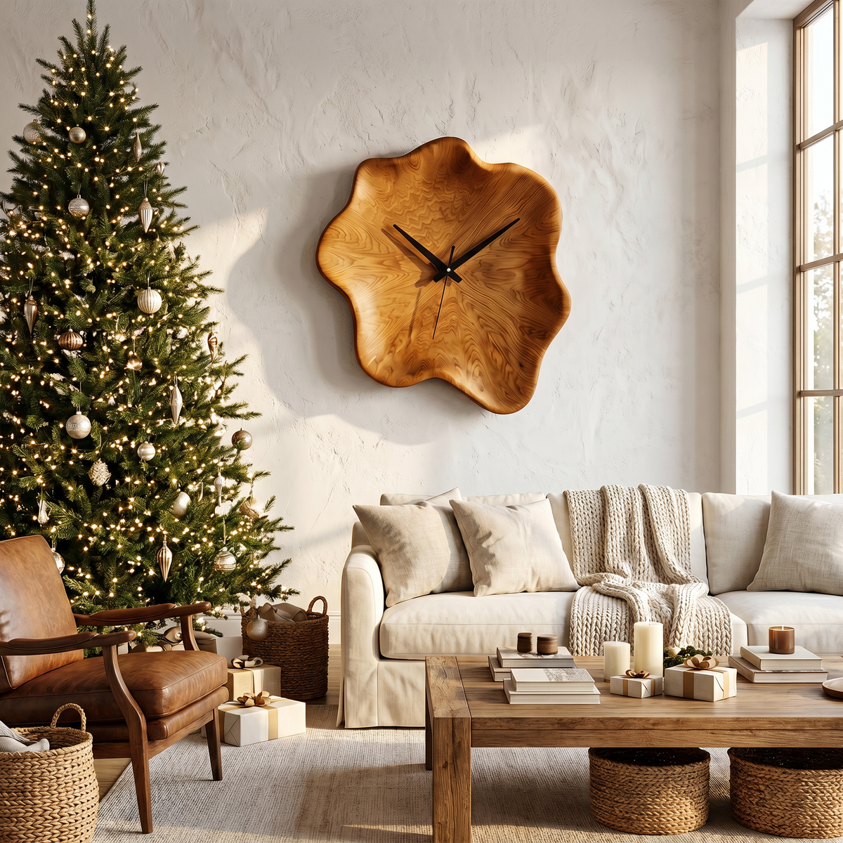 Organic Wooden Wall Clock with Natural Live Edge Design for Living Room and Entryway - view 6