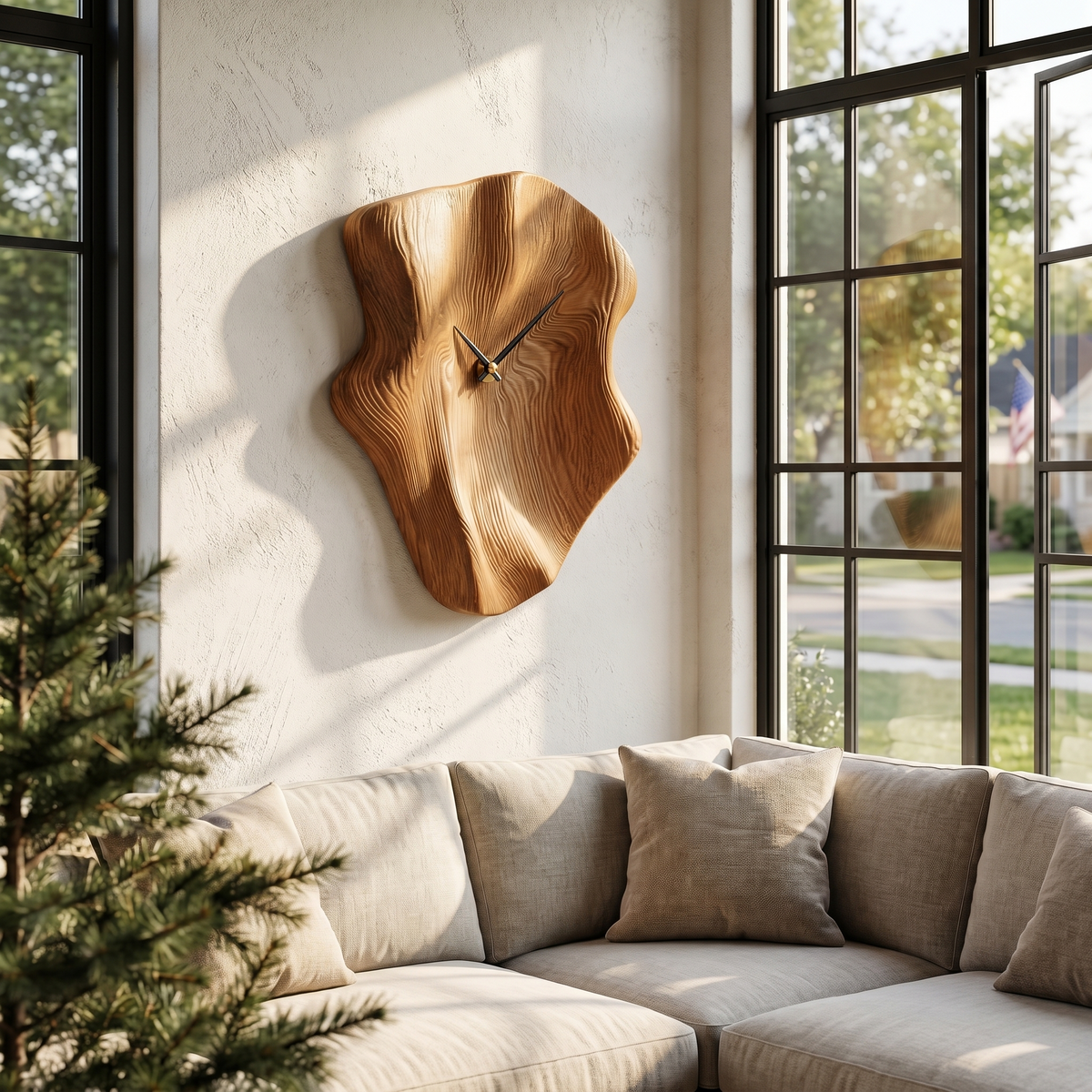 Nature Inspired Wood Wall Clock with Artistic Live Edge Form for Living Room - view 6