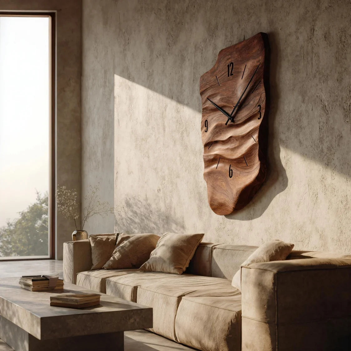 Modern Wall Clock, Carved Wood Circular Abstract Design Hanging Clock - view 5