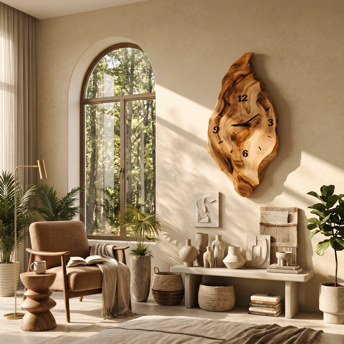 Rustic Wall Clock with Live Edge Design, Handcrafted Organic Solid Wood Silent Round - view 6