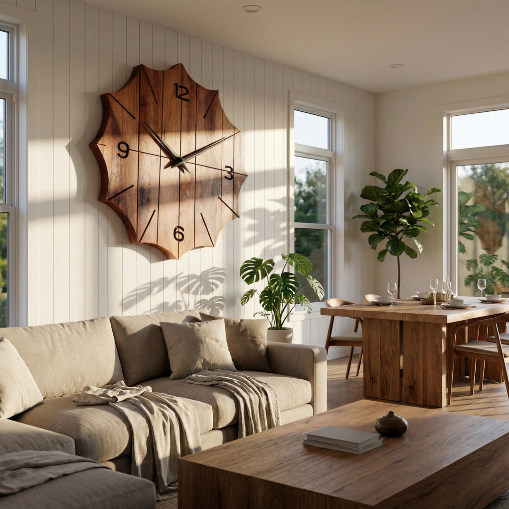 Organic Wooden Wall Clock, Handcrafted Solid Wood Floating Minimalist Timepiece - view 4