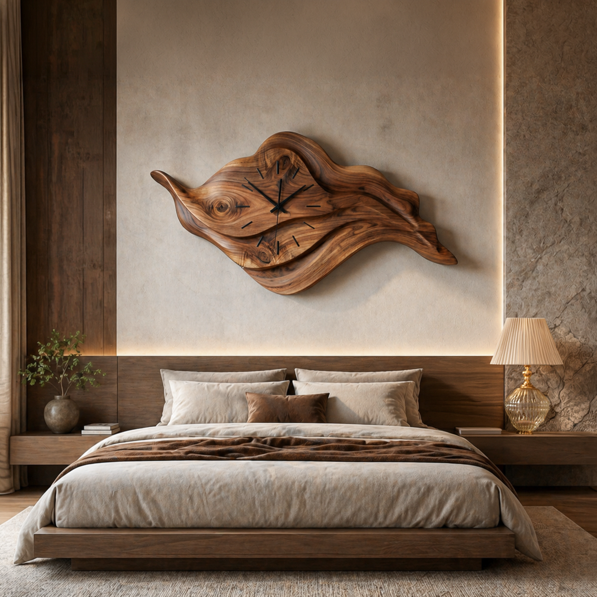 Artistic Sculptural Wooden Clock, Modern Abstract Hand-Carved Decorative Wood - view 6