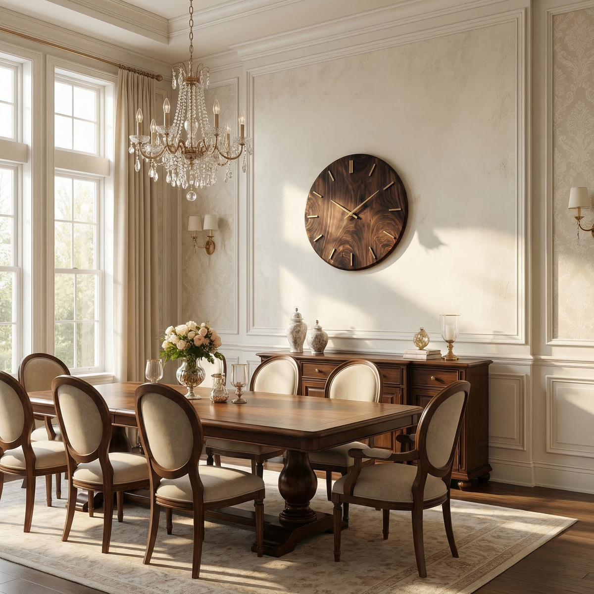 Modern Round Solid Wood Wall Clock Natural Wood Living Room - view 2