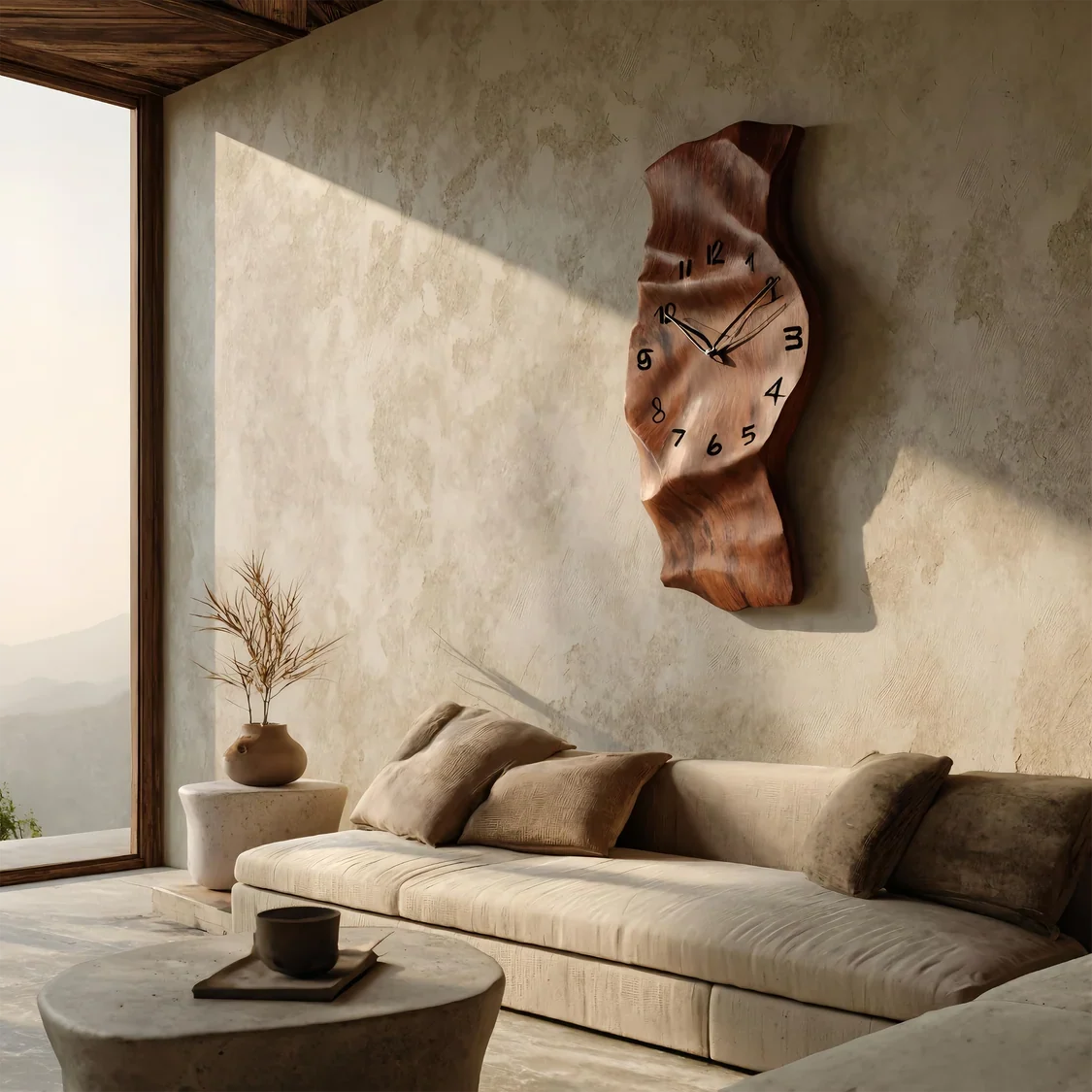 Contemporary Wall Clock, Unique Vertical Abstract Wooden Clock - view 5