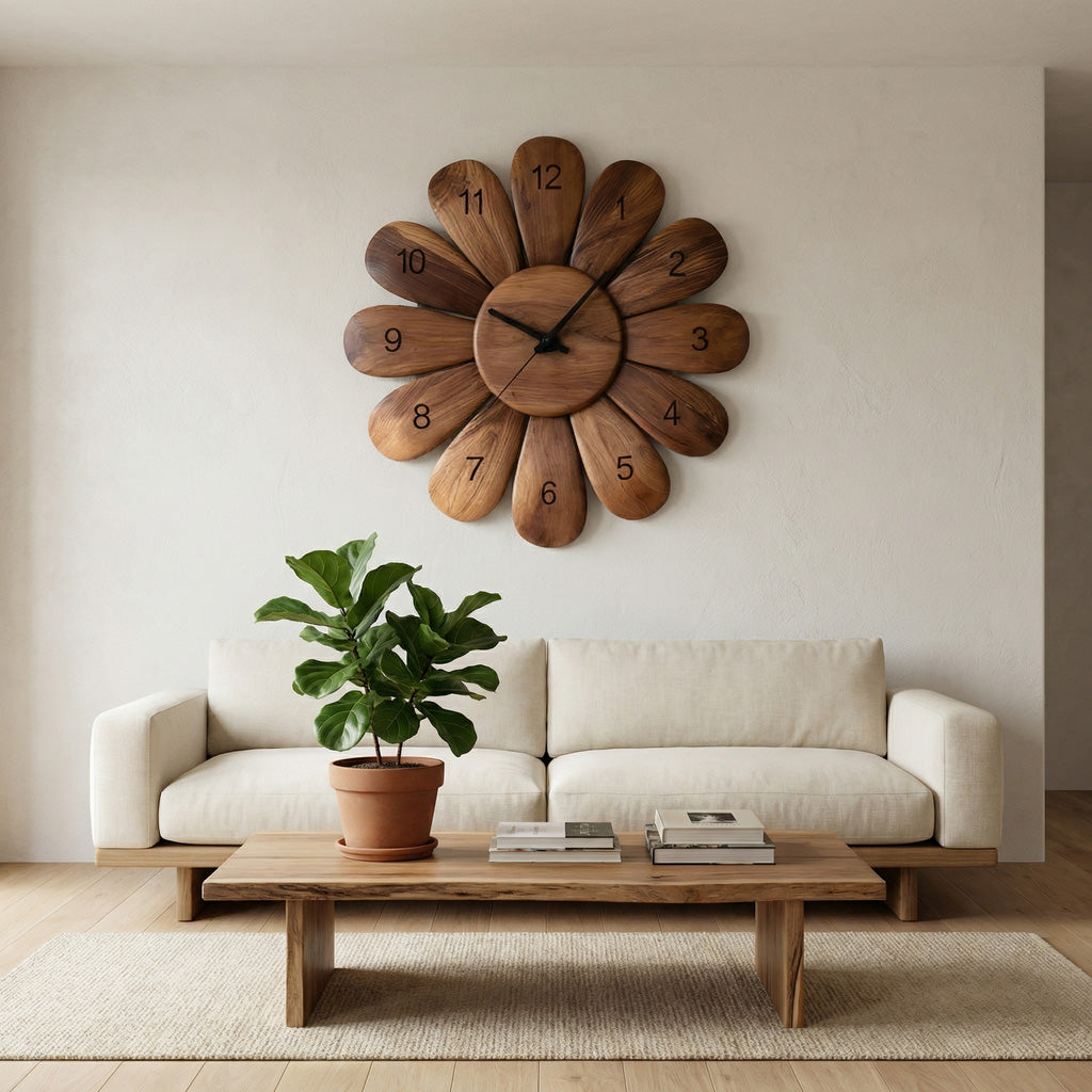 Handcrafted Wooden Wall Clock, Solid Wood Decorative Silent Timepiece - view 2