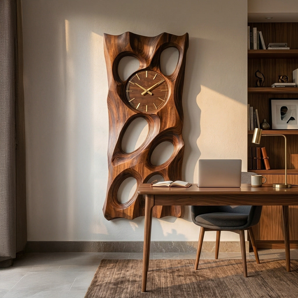Wooden Wall Clock with Openwork Geometric Design - view 6