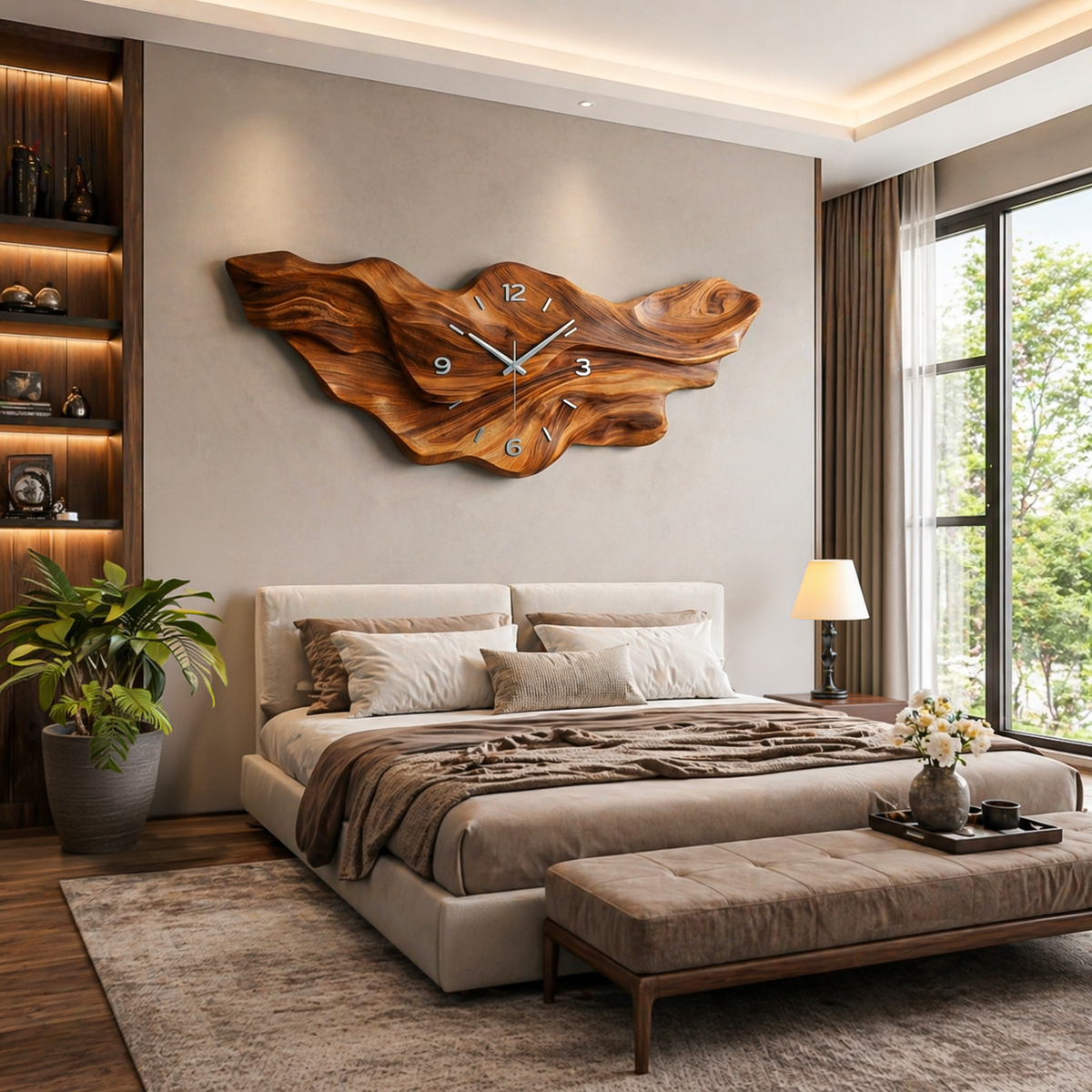 Modern Wooden Wave Wall Clock for Living Room Decor - view 6