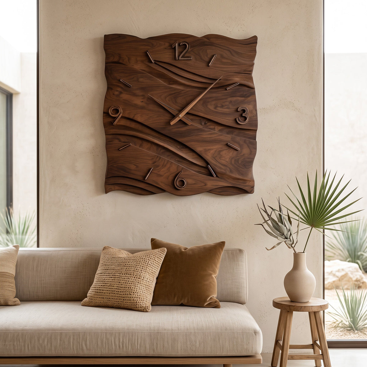 Organic Modern Wood Wave Wall Clock, Handcrafted Solid Wooden Wavy Artistic - view 5